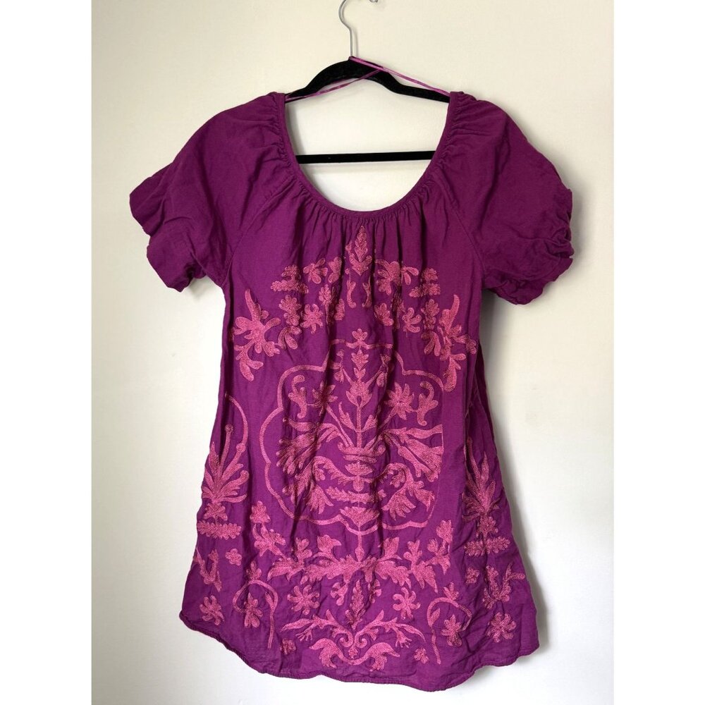 Free People Women's Fiona‎ Embroidered Bright Plum Dress Size Small Bohemian